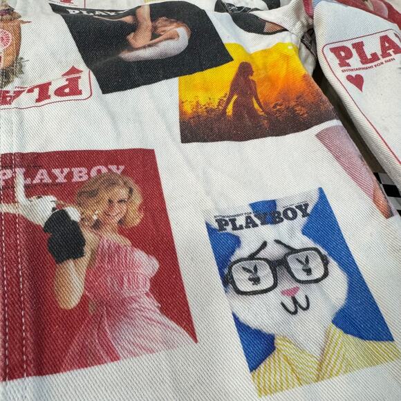 PLAYBOY PACSUN JEANS 70s HIGH RISE BOYFRIEND ALL OVER PRINT LOGO RETRO SZ 24 XS - Picture 8 of 12